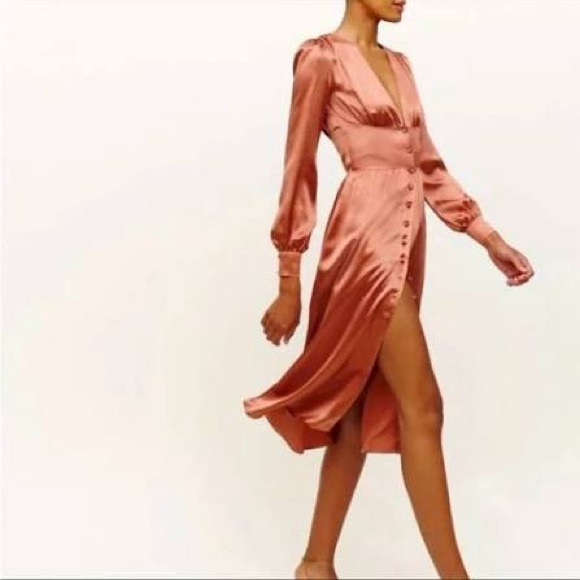 Reformation Satin Midi Dress in Rust - Picture 2 of 3